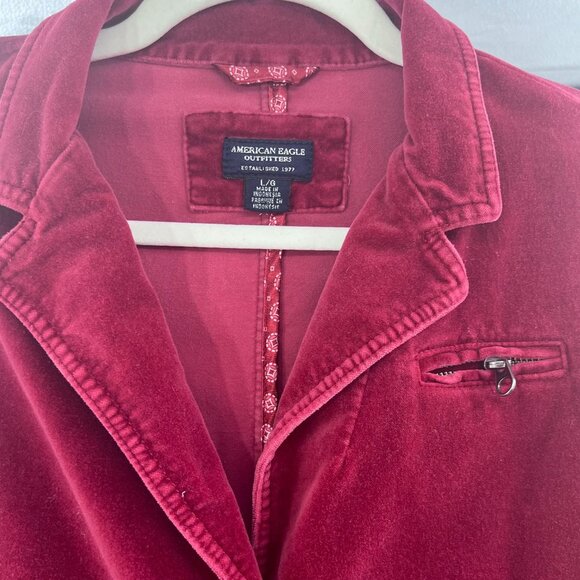 American Eagle Outfitters Velvet Wine Blazer L Adjust Sides Button Cuffs Pockets - Picture 14 of 16